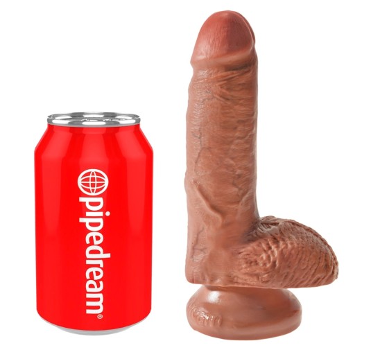 King Cock - Realistyczne Dildo Z Żołędziem Jądrami I Żyłkami 18 CM Ciemny Kolor Skóry